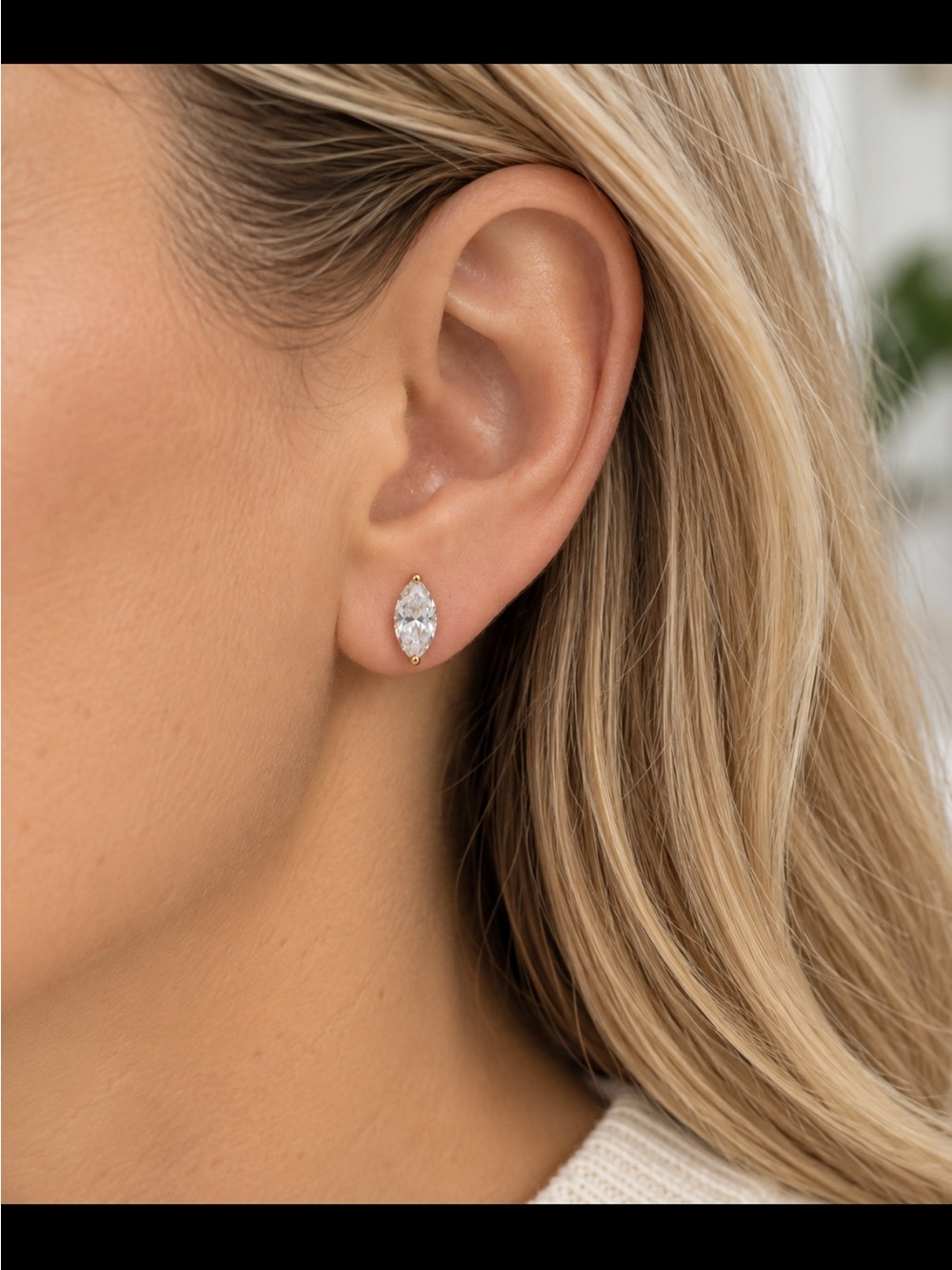 Gold Tone Marquise Cut Moissanite Stud Earrings with GRA certificate NWT